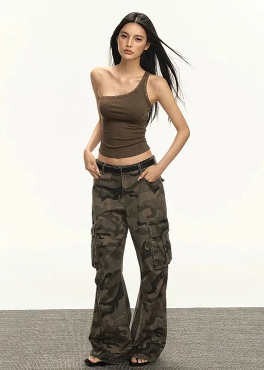 Retro Camouflage High Waist Flared Jeans