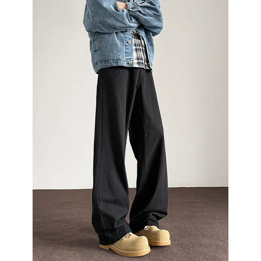 Retro Black Loose Straight Pants