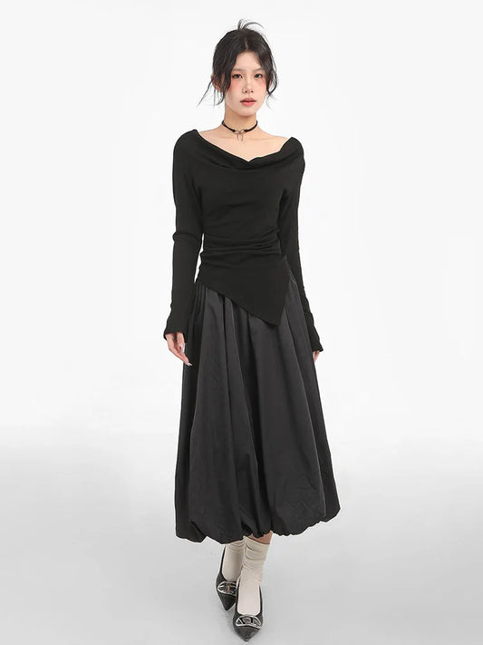 Autumn Irregular Design Off Shoulder T-Shirt