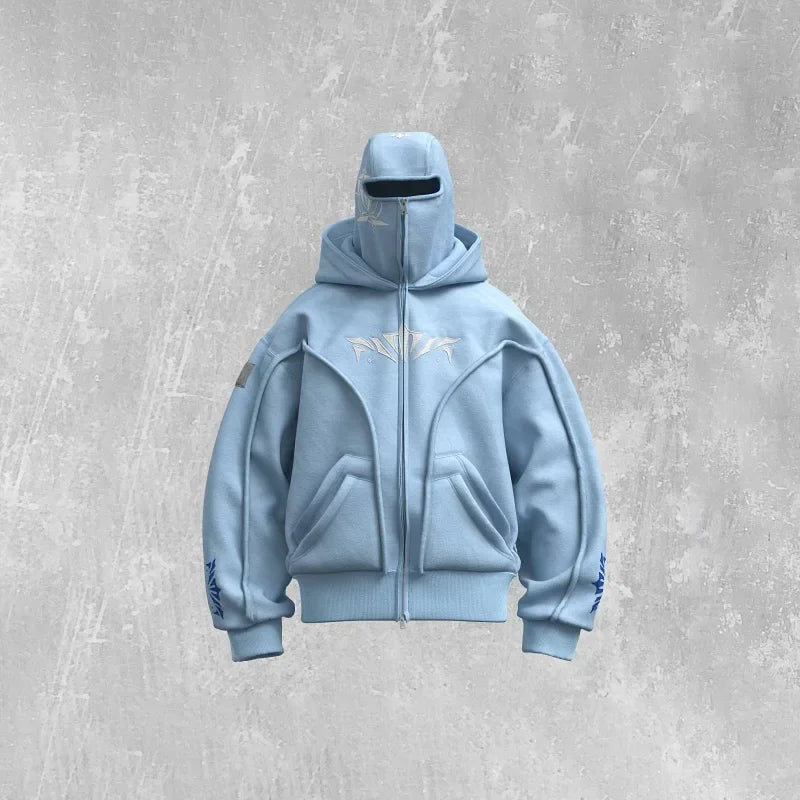 Oversized Embroidered Ninja Zip Up Shirt