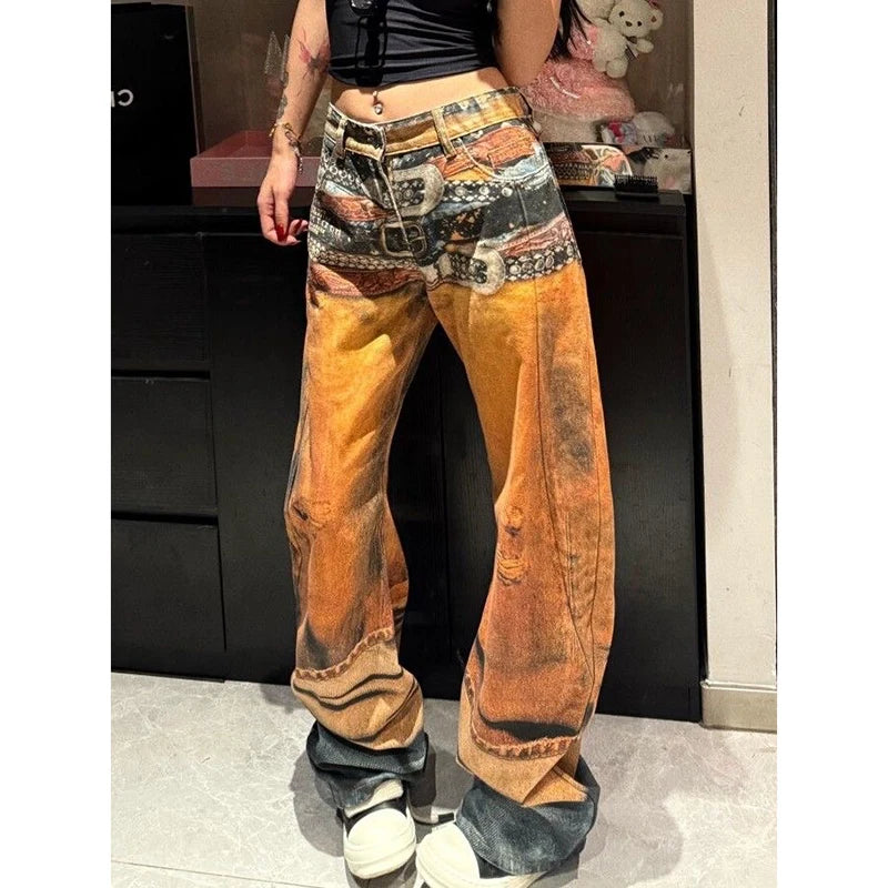 Vintage Black Gothic Dragon Print Jeans