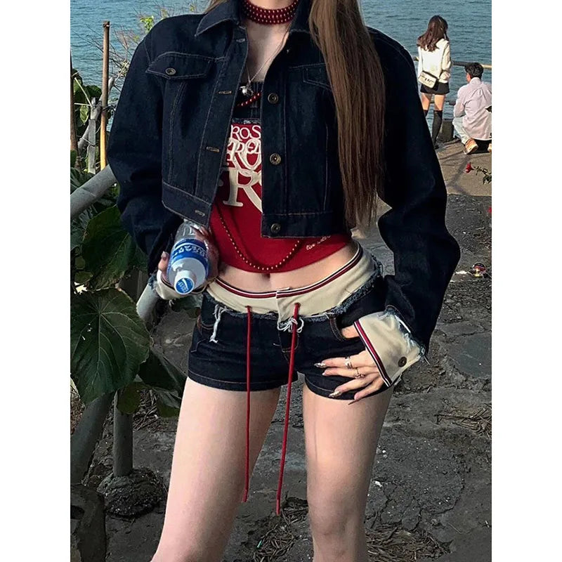 Blue Denim Low Waist Curve Shorts