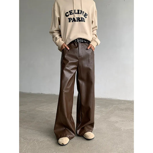 Stylish Wide Leg PU Pants