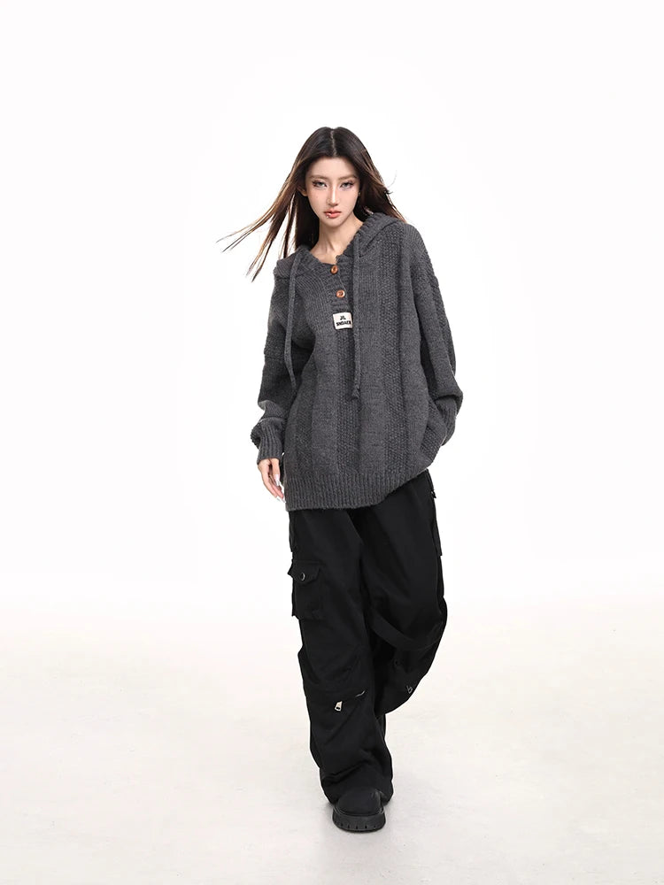 Cozy Button-Up Hooded Sweater Pullover