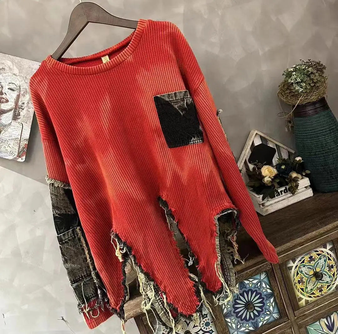 Vintage Distressed Knit Sweater Long Sleeve