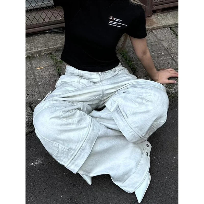 Vintage Beige High Waist Wide Jeans