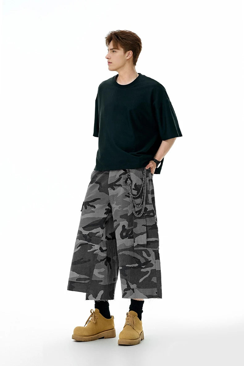 Trendy American Plaid Camo Cargo Pants