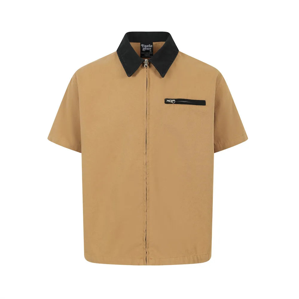 Retro Spliced Cargo Short Sleeve Shirt