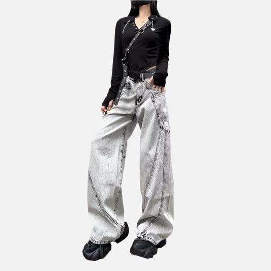 Vintage Grey High Waist Wide Jeans
