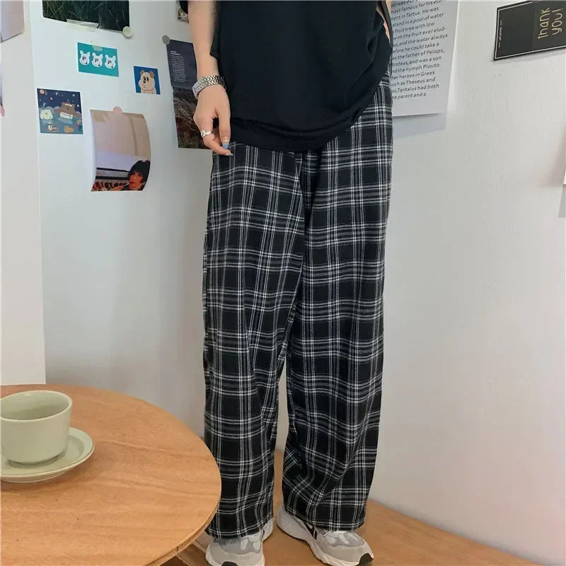 Plaid Casual Straight Pants