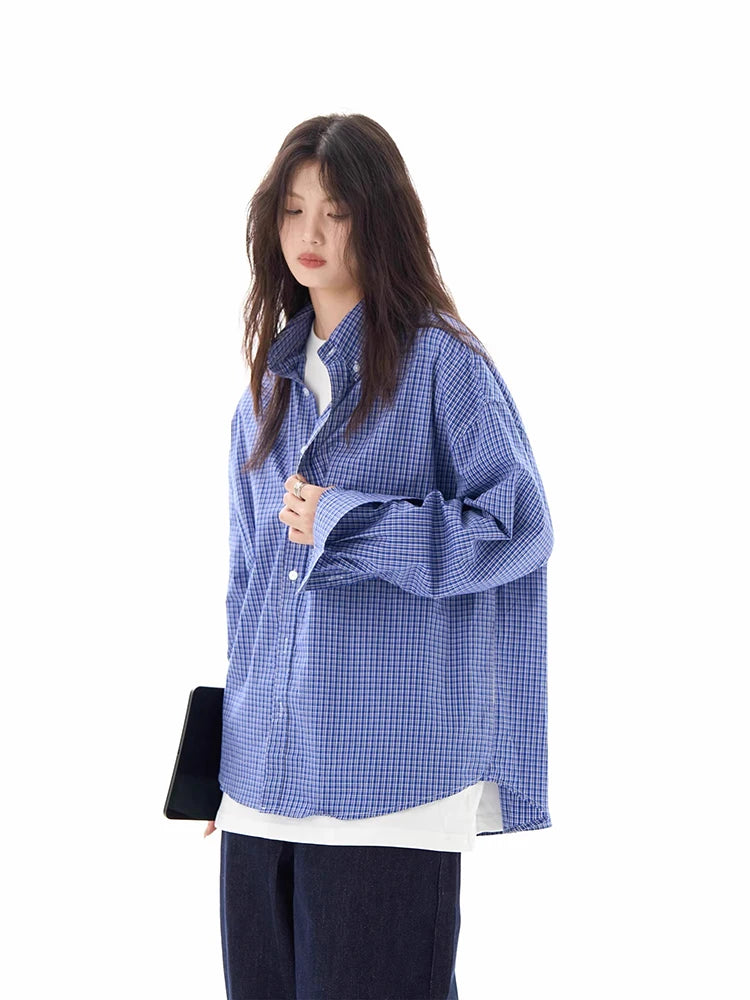 Blue Plaid Chic Loose Sleeve Shirt