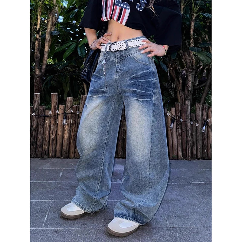 High Waist Wide Leg Washed Denim