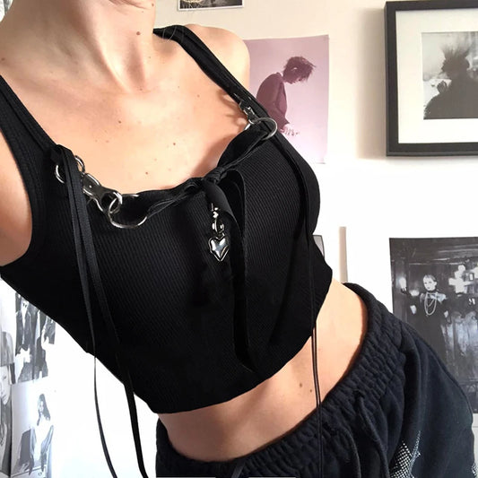 Black Gothic Vintage Y2K Corset Crop