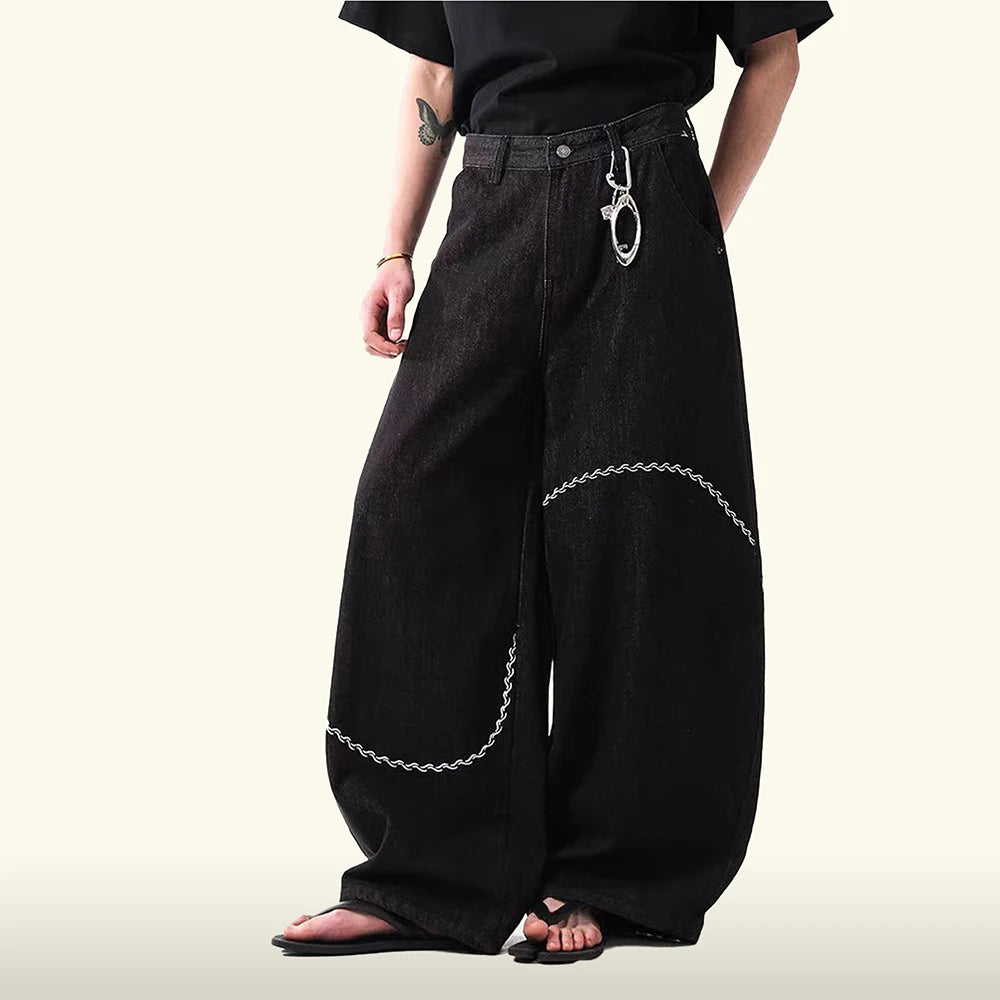 Retro Embroidered Loose Fit Jeans