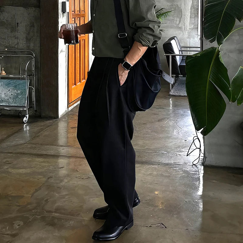 Vintage Pleated Straight Loose Suit Pants