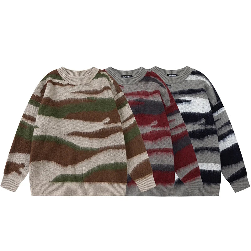 Irregular Contrast Color Stripe Gradient Sweater