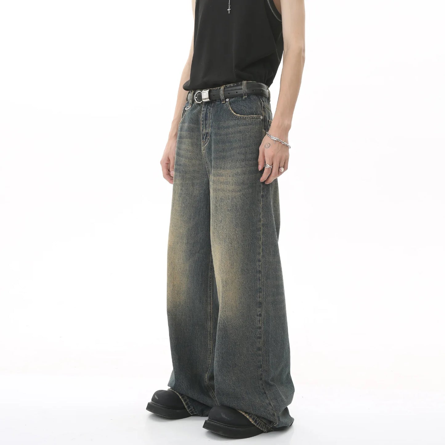 Vintage Washed Wide Leg Denim Jeans