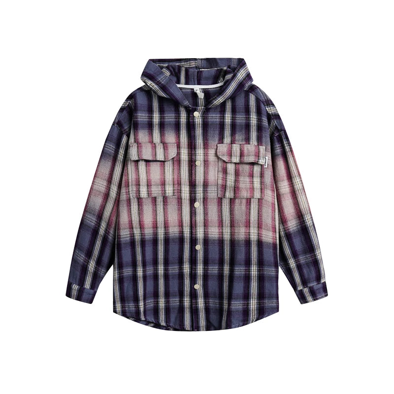 Luxury Plaid Hooded Pure Cotton Shirt