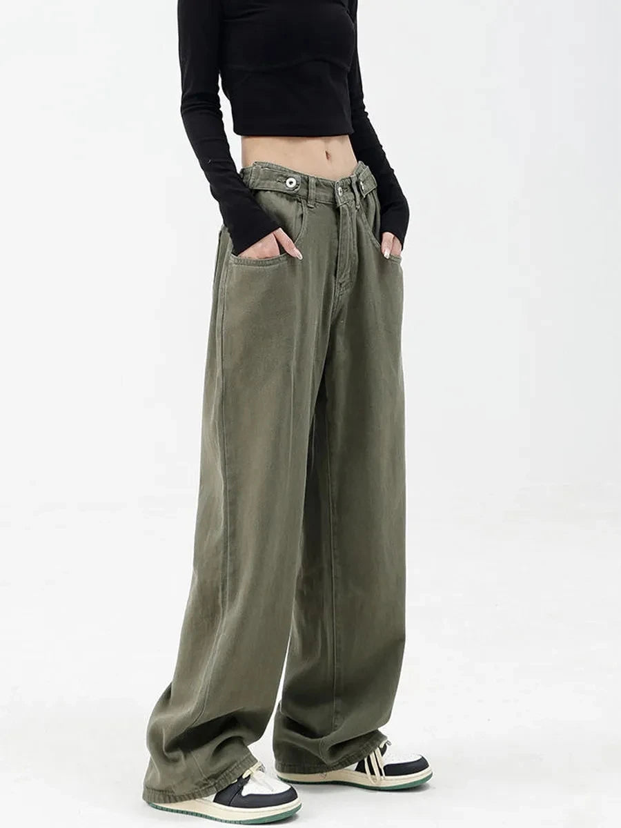 High Waist American Green Wide Jeans
