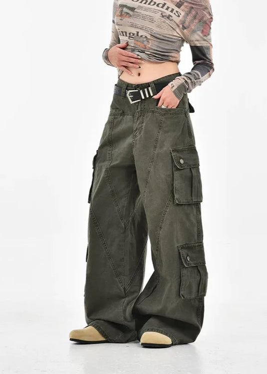 Military Green High Waist Straight Jeans