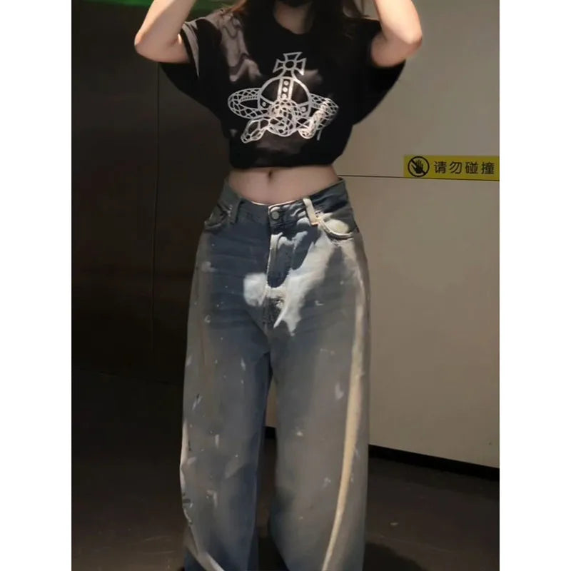 Vintage Waist Faded Jeans