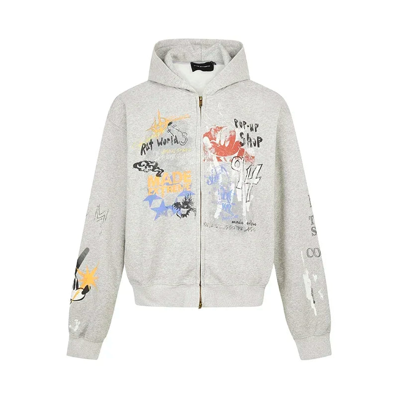 Graffiti Zipper Hooded Hoodie