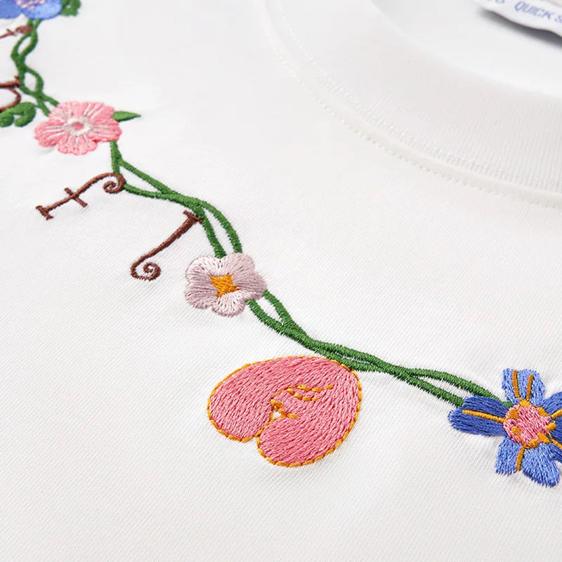 Oversized Floral Chain Embroidered Loose T-Shirt