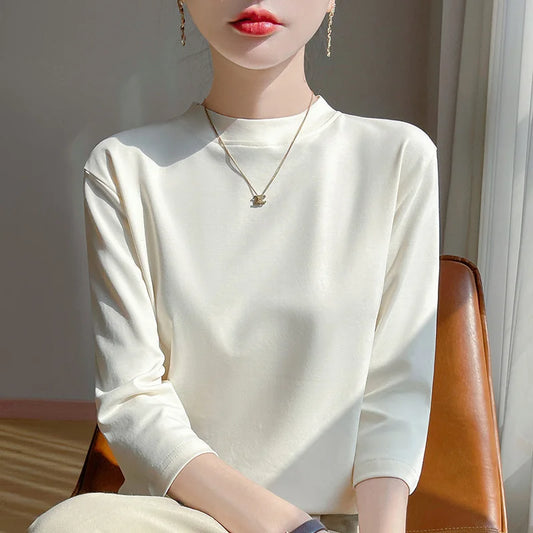 Cotton Semi High Neck Cropped T-Shirt