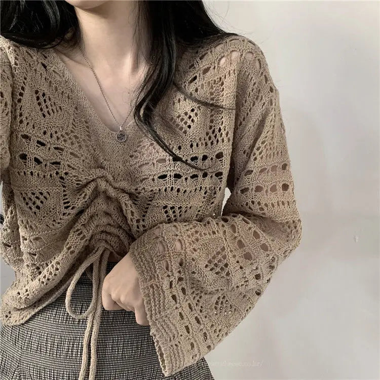 Chic Hollow Out V-Neck Pullover