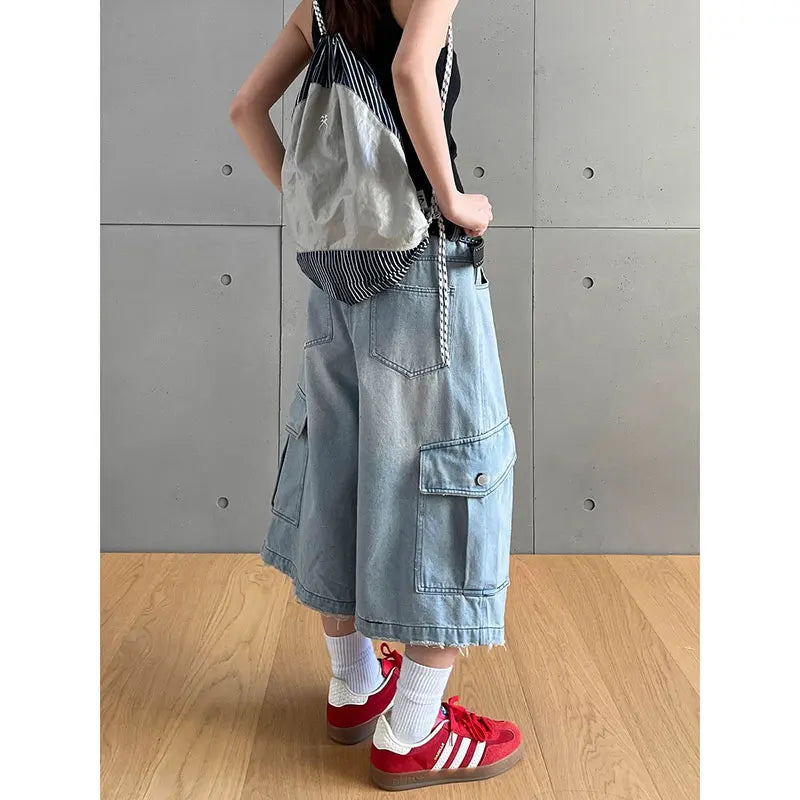 Vintage Washed Denim Loose Shorts
