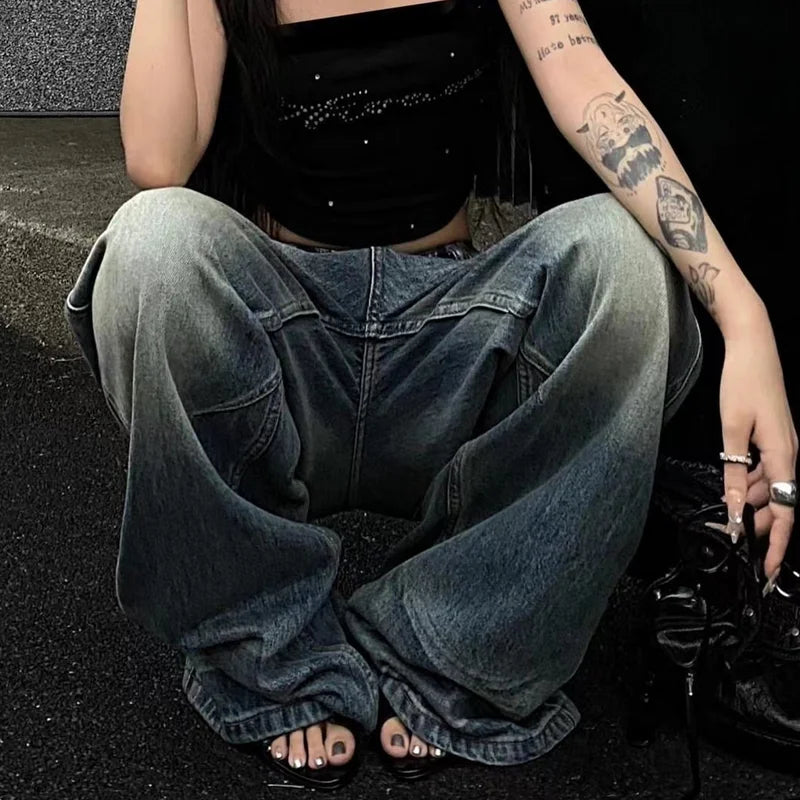 Blue High Waist Baggy Vintage Jeans