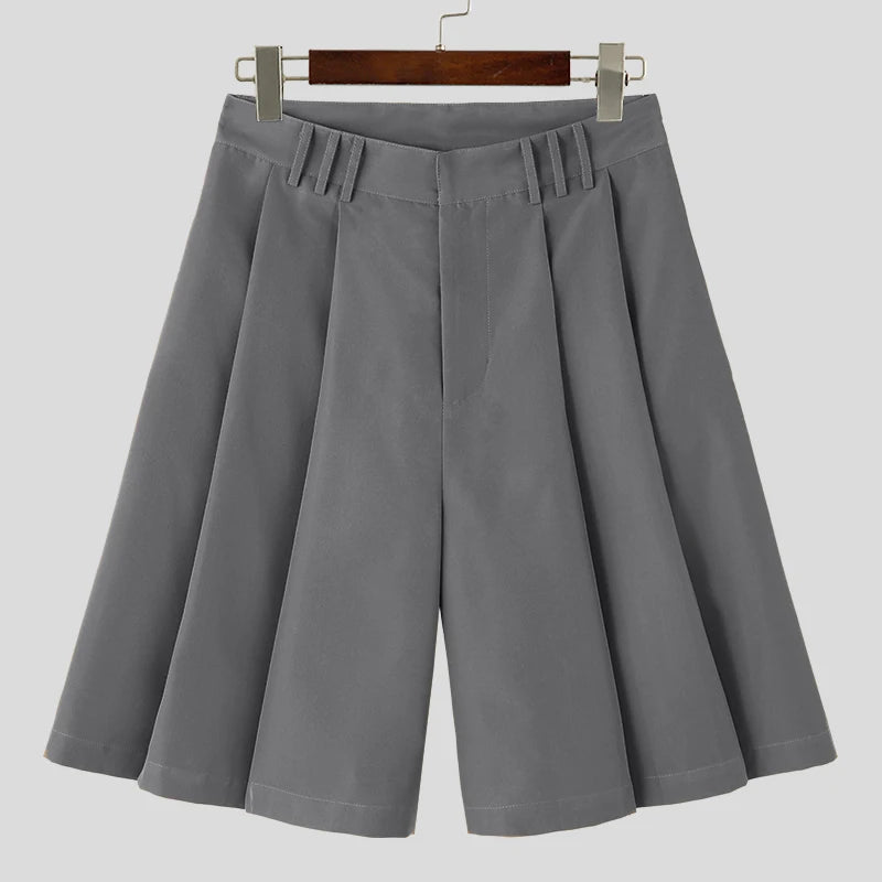 Solid Color Pleated Casual Summer Shorts