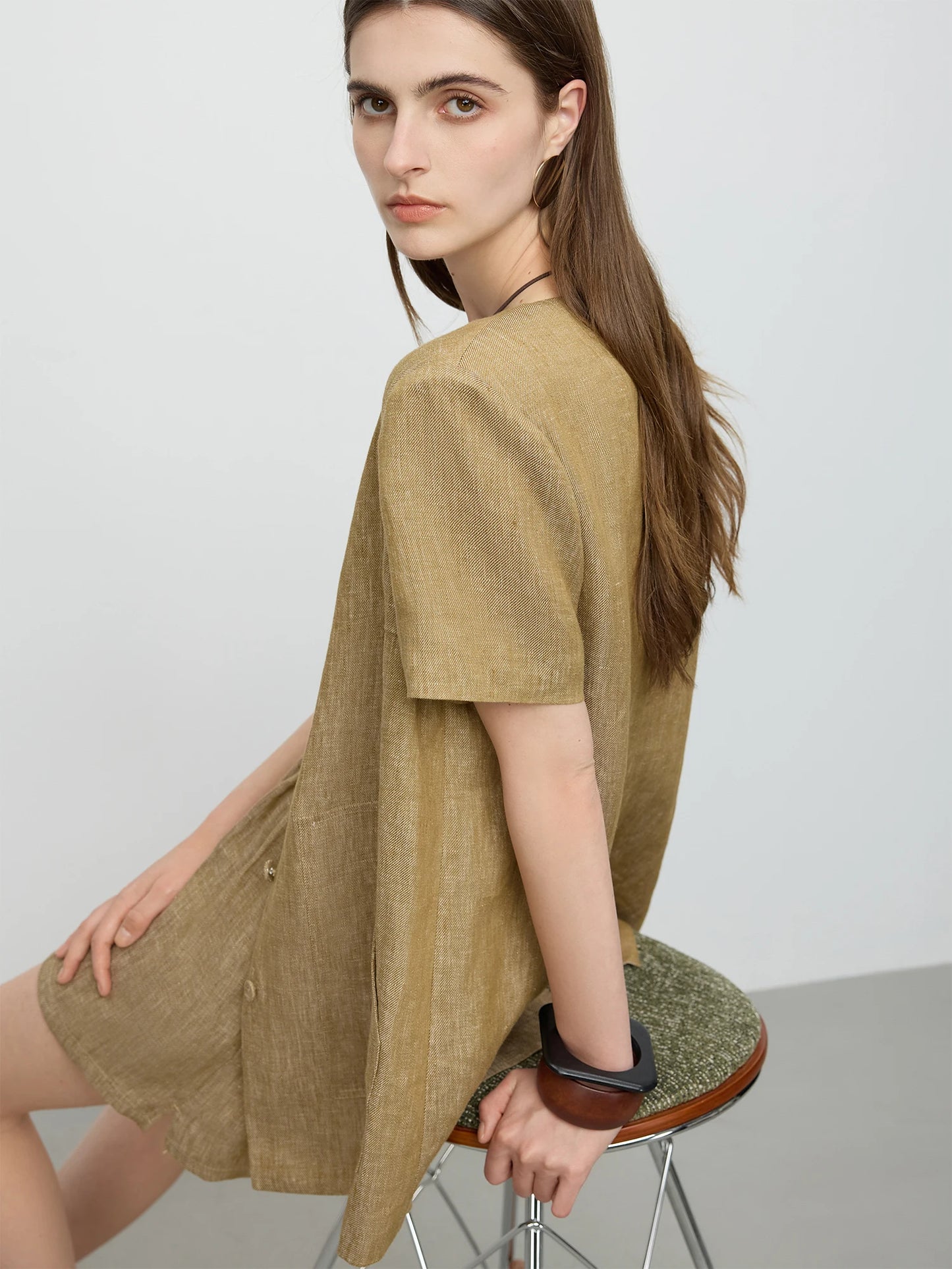 Linen V-Neck Casual Set Shirt