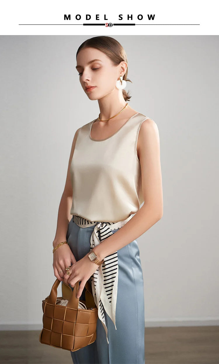 Luxurious Silk Chic O-Neck Tank T-Shirt