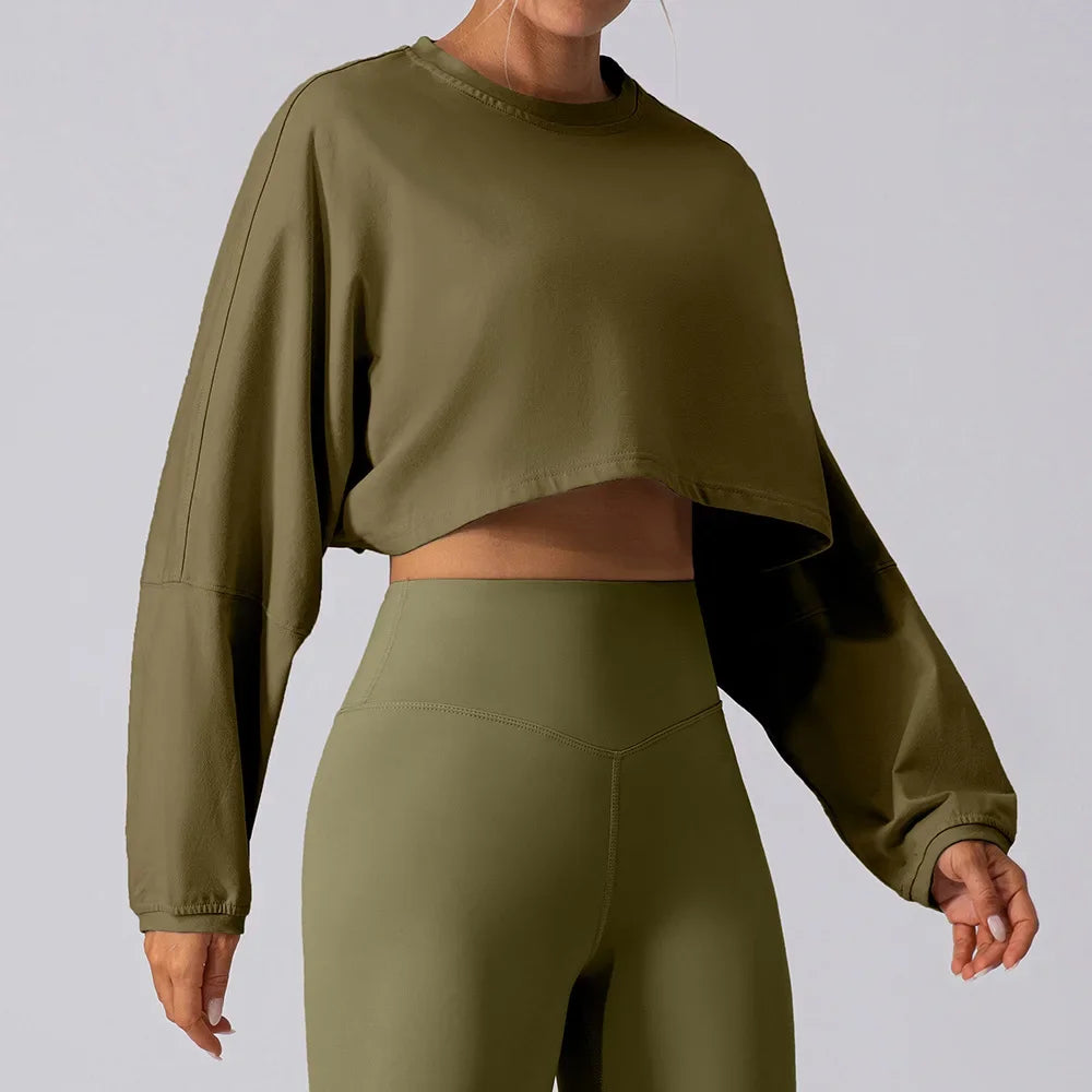 Breathable Long Sleeve Sports Crop T-Shirt
