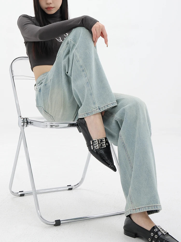 High Waist Vintage Denim Wide Jeans