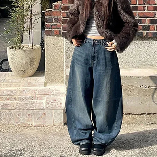 Vintage Baggy Blue Cargo Wide Jeans