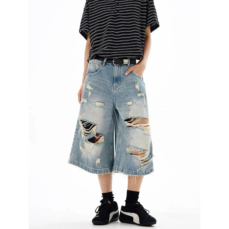 Vintage Distressed Blue Denim Shorts Jeans