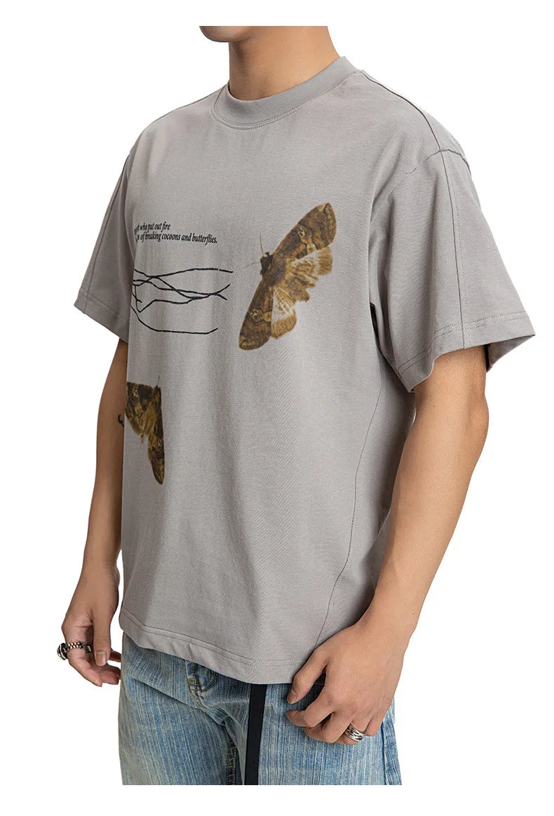 Extreme Vintage Butterfly Print Splicing T-Shirt