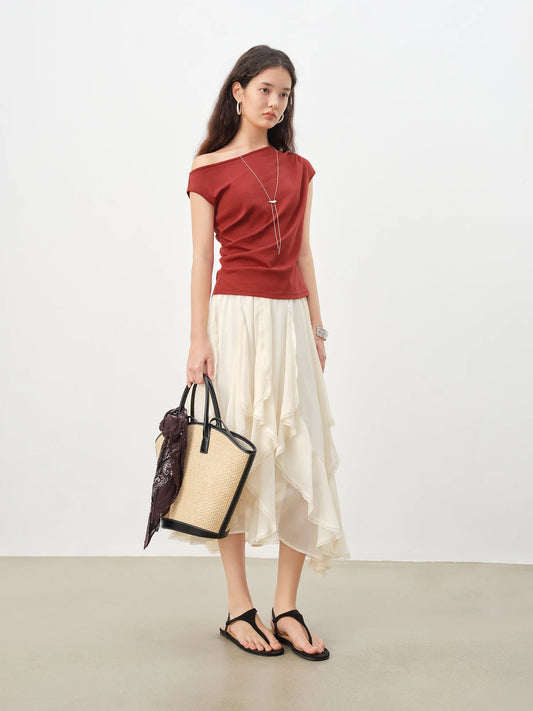Chic Off-Shoulder Knit Womens T-Shirt