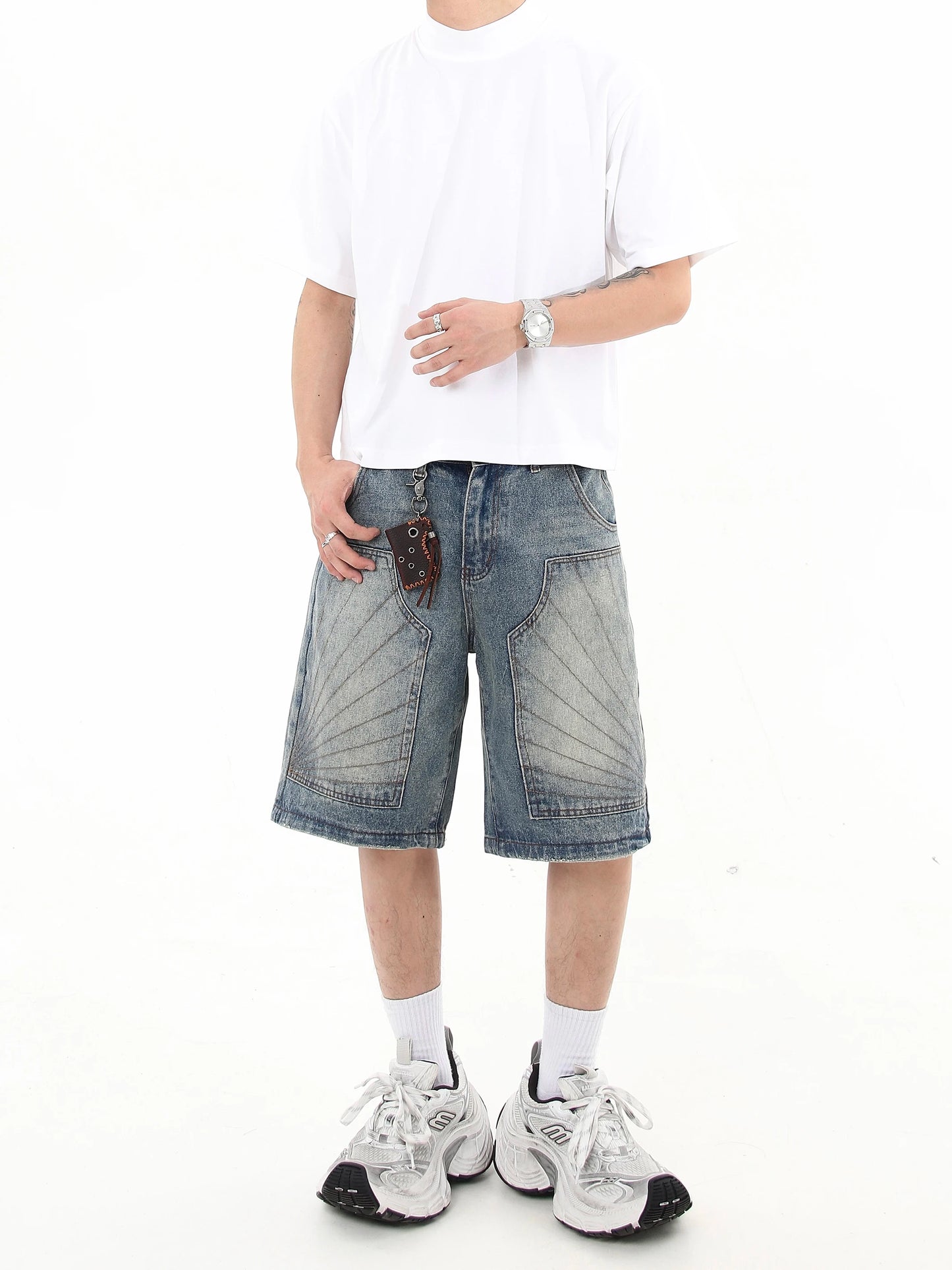 Vintage Washed Distressed Denim Hip Shorts
