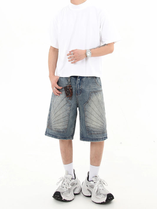 Vintage Washed Distressed Denim Hip Shorts