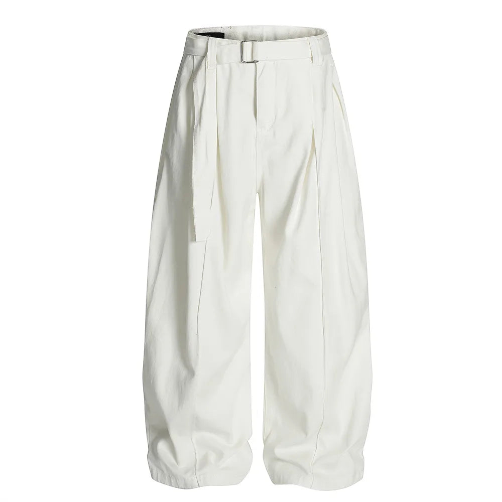 Solid Color Pleated Spliced Wide Pants