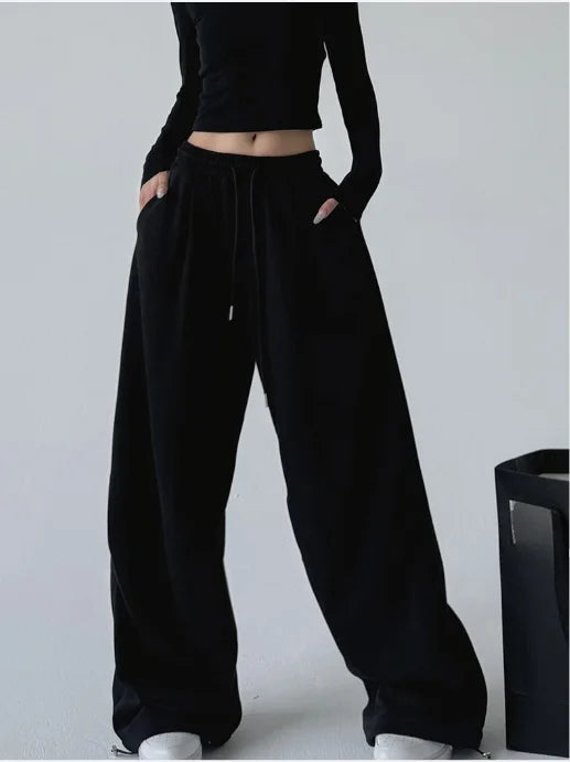 Gray Wide Leg Drawstring Pants