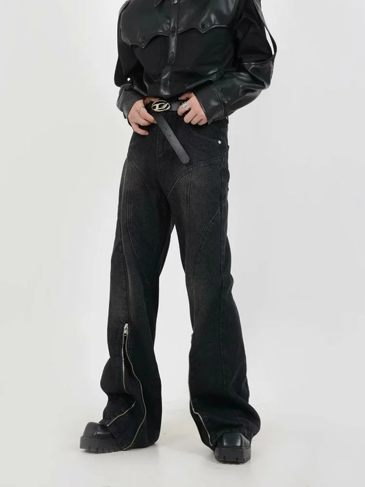 Washed Black Baggy Stacked Flare Jeans