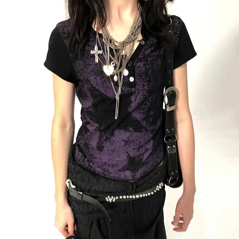 Vintage Grunge Star Print Crop T-Shirt
