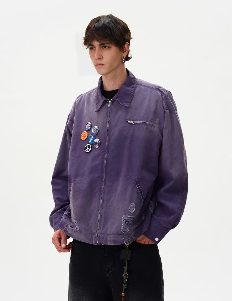Distressed Washed Ripped Varsity Jacket
