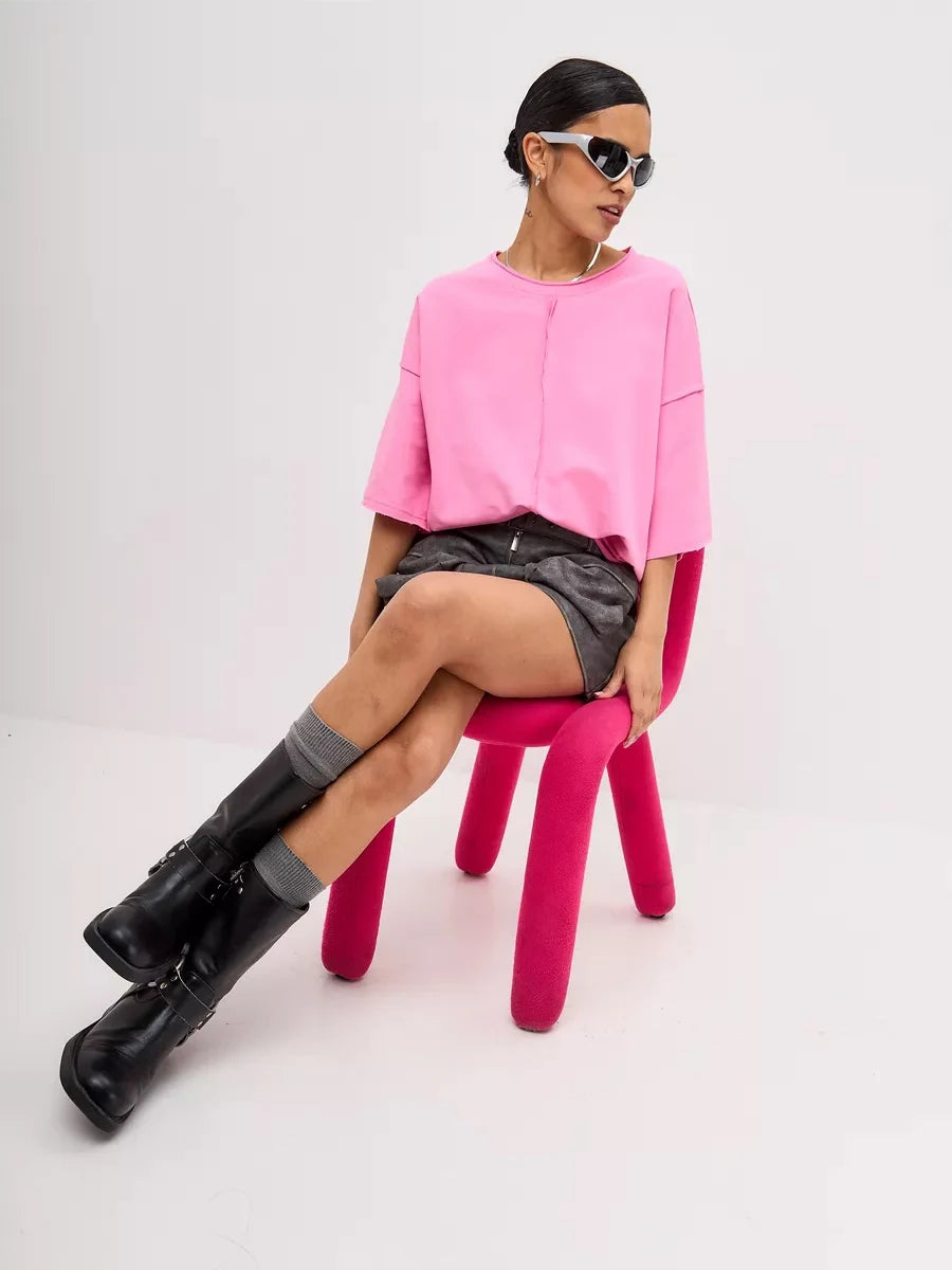 Soft Pink Oversized Cotton Women's T-Shirt