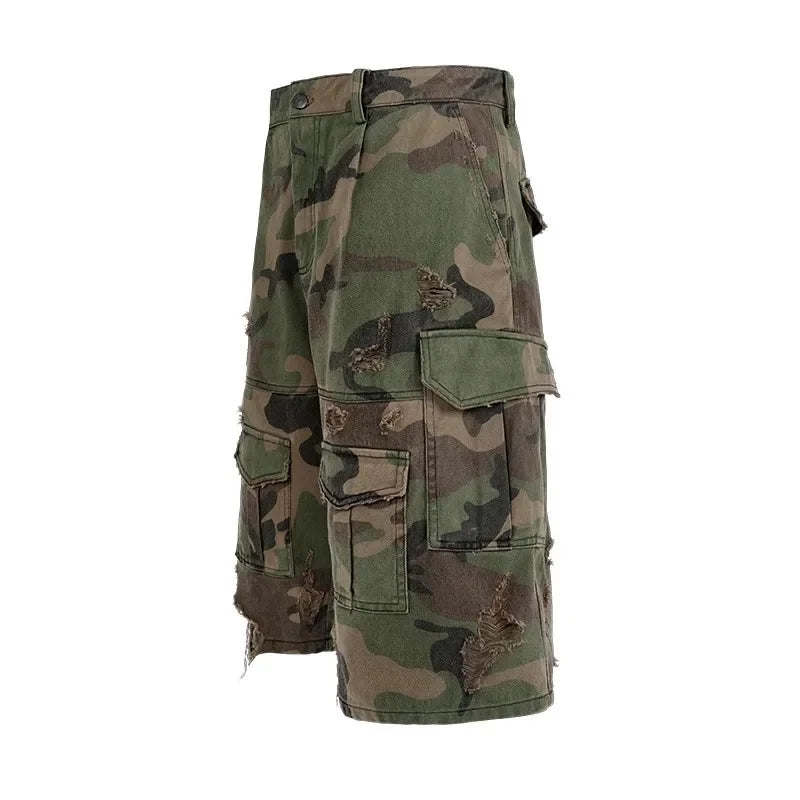 Distressed Camo Wide Leg Cropped shorts