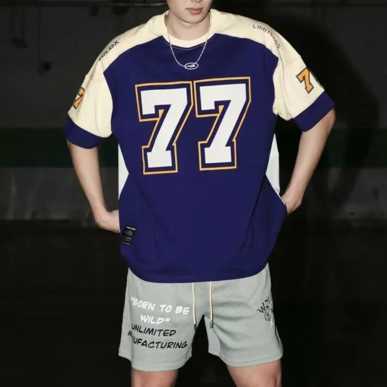 Vintage Patchwork American Sports Casual T-Shirt